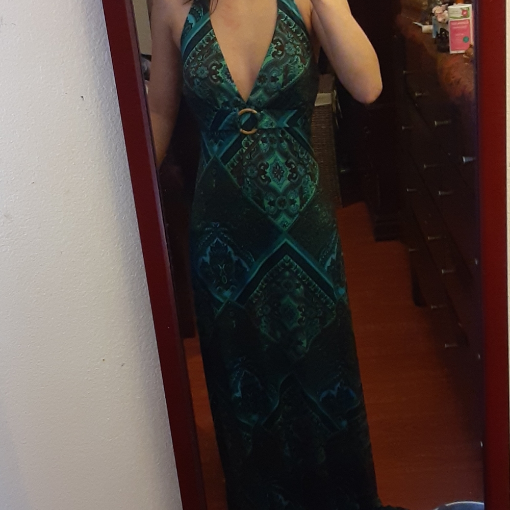 Blue green paisley print maxi